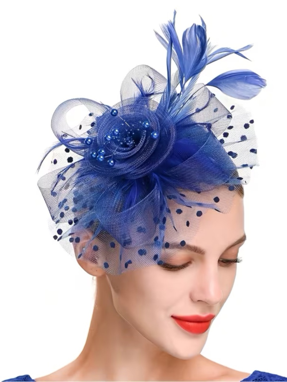 Women’s Blue Vintage Style Flower Mesh Tea Party Fascinators Derby Hat